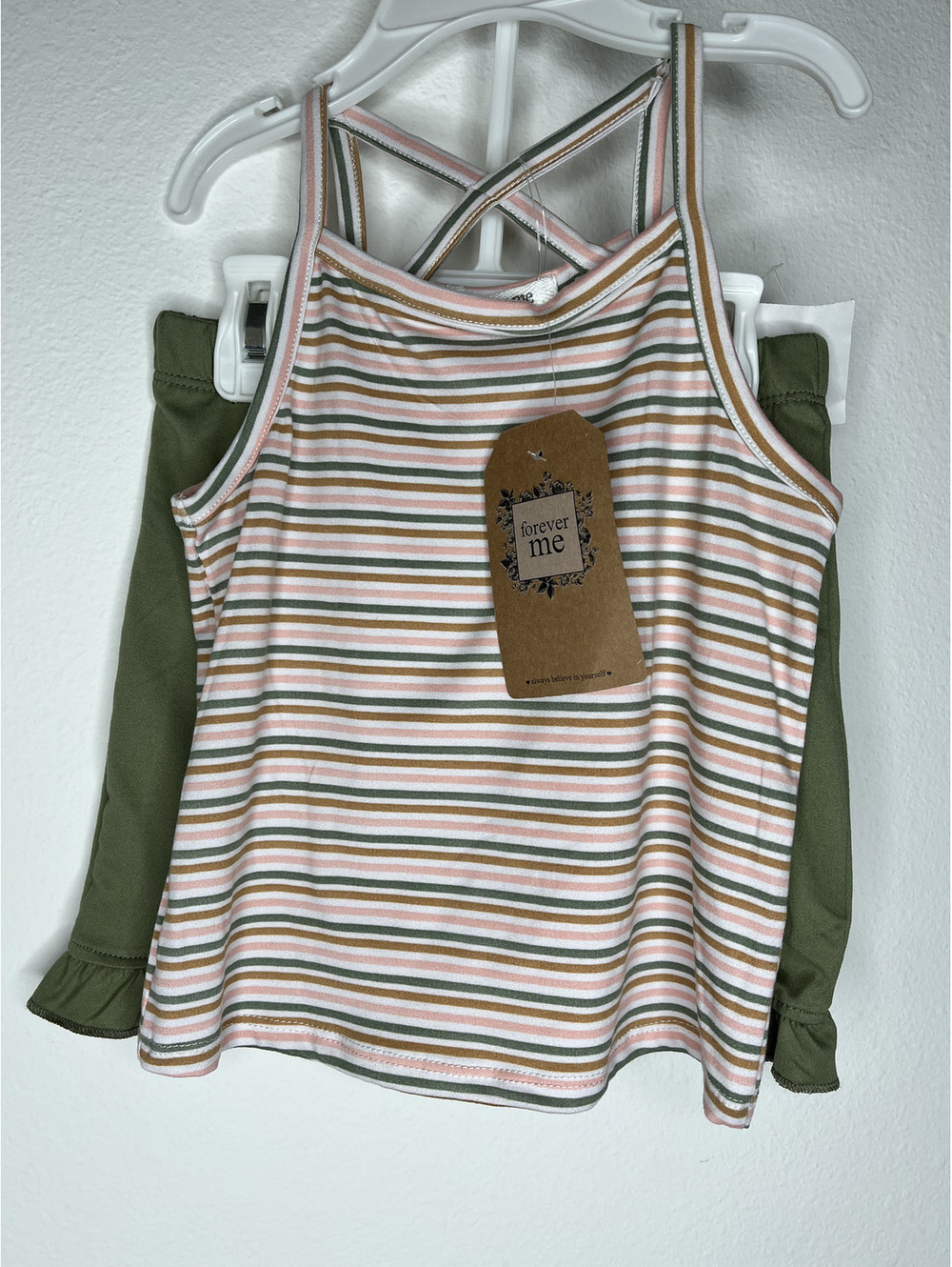 NWT Forever Me Girl's Blush/Olive 2 Piece Set Shirt/Shorts Size 5